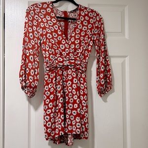 Zara Orange Floral Daisy V-neck Shorts Romper Sz S